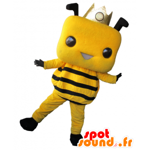 Hatchika kun maskot, gul og sort bi, kronet - Spotsound maskot