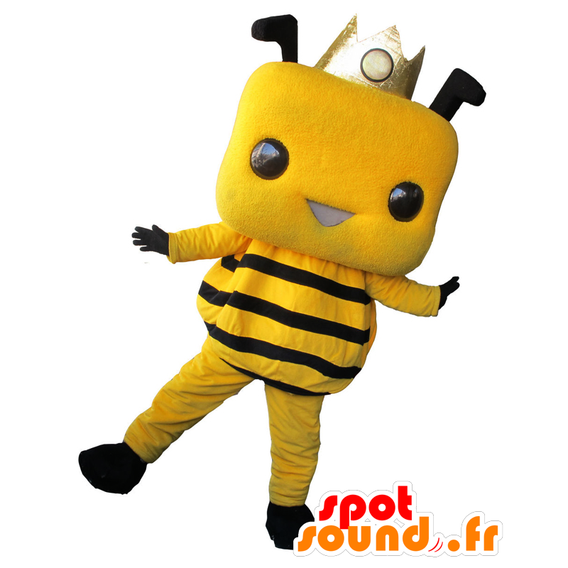 Hatchika kun maskot, gul och svart bi, krönt - Spotsound maskot