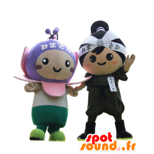 Mascottes de Mima chan et de Musatchi, une fleur et un ninja - MASFR25873 - Mascottes Yuru-Chara Japonaises