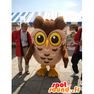 Mascotte de Seyamaru, de hibou marron, beige et jaune - MASFR25874 - Mascottes Yuru-Chara Japonaises