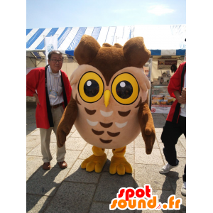 Seyamaru mascot, brown owl, beige and yellow - MASFR25874 - Yuru-Chara Japanese mascots