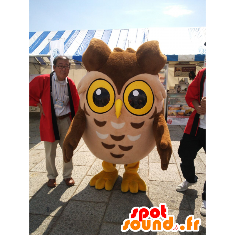 Mascotte de Seyamaru, de hibou marron, beige et jaune - MASFR25874 - Mascottes Yuru-Chara Japonaises