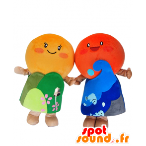 Mascotte Asahi-chan and Yu Hikun, 2 mascots round head - MASFR25877 - Yuru-Chara Japanese mascots