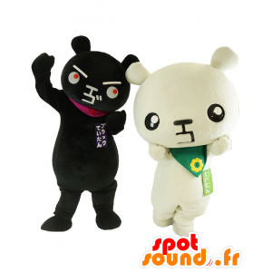 Mascottes de Kitakyushu, 2 ours géants, un noir et un blanc - MASFR25879 - Mascottes Yuru-Chara Japonaises