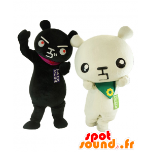Mascottes Kitakyushu, 2 reusachtige beer, zwart en wit - MASFR25879 - Yuru-Chara Japanse Mascottes