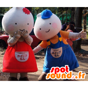 Mascots Kimi und N-N-Whipple, 2 weiße Kerle - MASFR25881 - Yuru-Chara japanischen Maskottchen