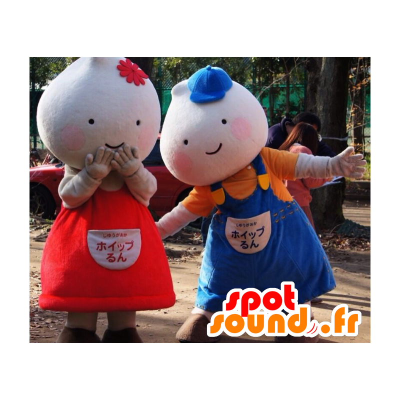 Mascots Kimi und N-N-Whipple, 2 weiße Kerle - MASFR25881 - Yuru-Chara japanischen Maskottchen