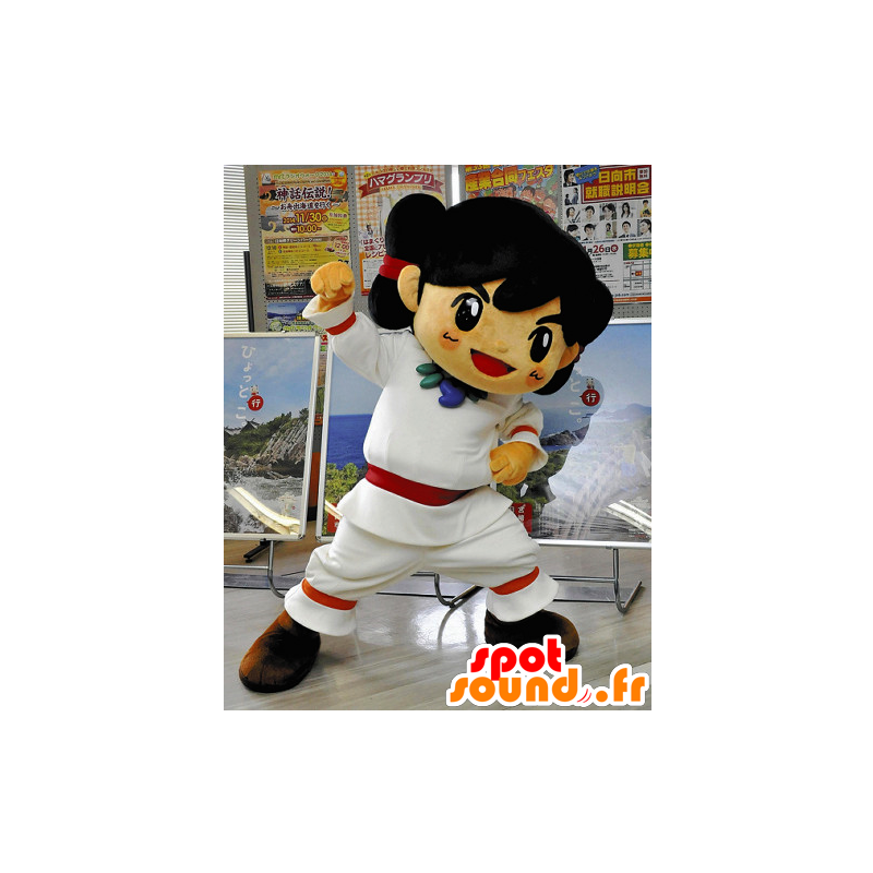 Mascotte de Cam-kun, de fille brune en tenue blanche et rouge - MASFR25885 - Mascottes Yuru-Chara Japonaises