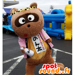 Mascotte Bär, braun Panda mit einer rosafarbenen Jacke - MASFR25887 - Yuru-Chara japanischen Maskottchen