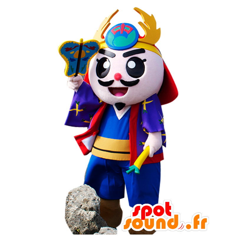 Mascot Gosamaru, vestido azul samurai, amarelo e vermelho - MASFR25888 - Yuru-Chara Mascotes japoneses