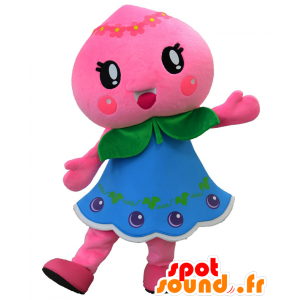 Momo-chan mascot, pink flower, green and blue - MASFR25889 - Yuru-Chara Japanese mascots