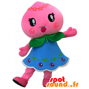 Μασκότ Momo-chan, ροζ λουλούδι, πράσινο και μπλε - Ιαπωνικές μασκότ Yuru-Chara - MASFR25889 - SpotSound.fr