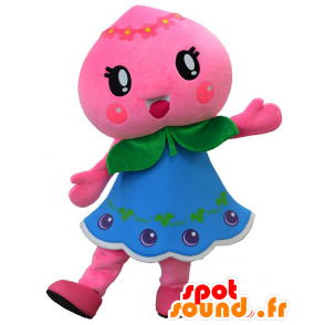 Mascot Momo-chan, roze bloem, groen en blauw - MASFR25889 - Yuru-Chara Japanse Mascottes