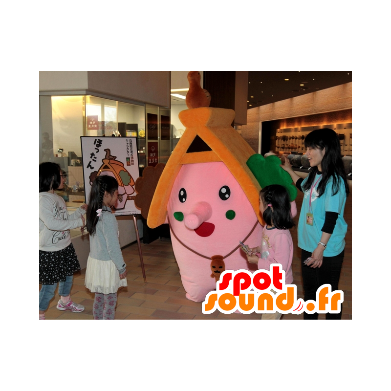 Maskotti Harima-cho, kotitekoista oranssi ja pinkki, jättiläinen - MASFR25890 - Mascottes Yuru-Chara Japonaises