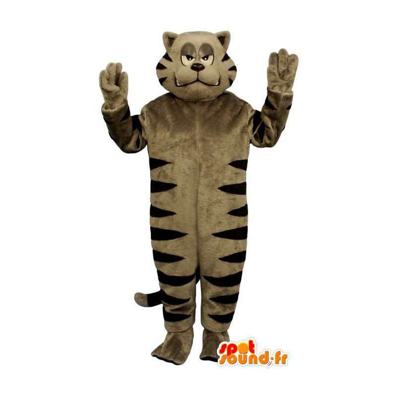 Mascot cat beige and black. Beige cat suit - MASFR006841 - Cat mascots