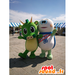 Mascottes de Kanagawa-ku, un dragon vert et une tortue blanche - MASFR25893 - Mascottes Yuru-Chara Japonaises