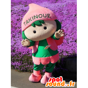 Lyserød og grøn maskot, pige, byen Takinoue - Spotsound maskot