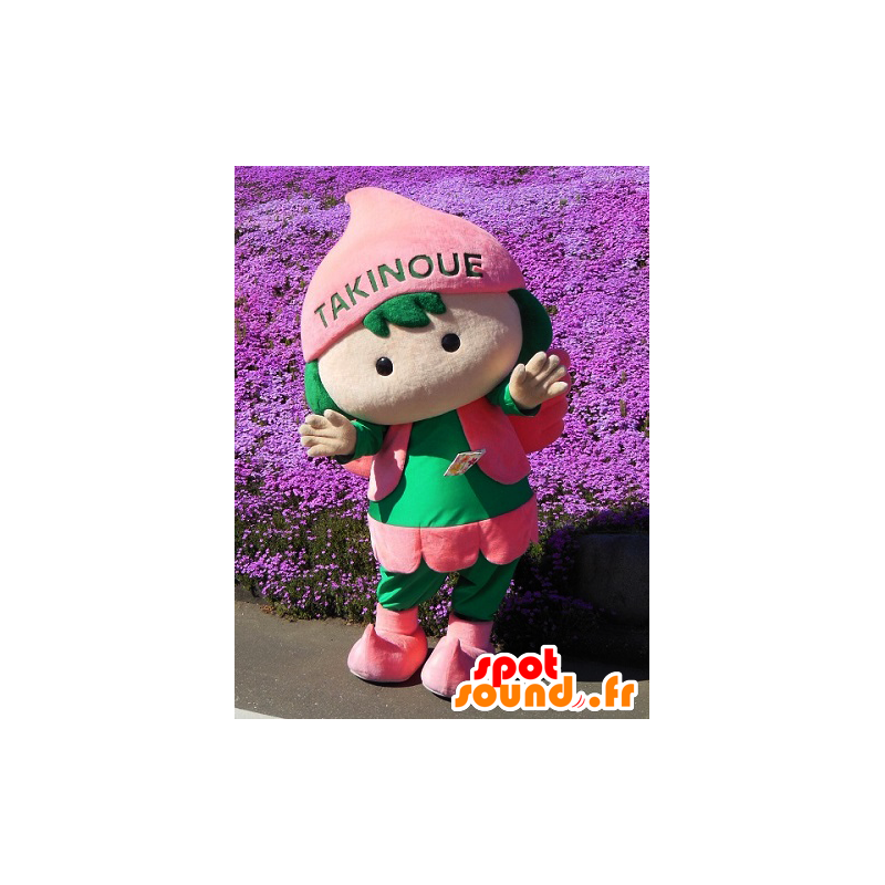 Mascotte rose et verte, de fille, de la ville de Takinoue - MASFR25896 - Mascottes Yuru-Chara Japonaises