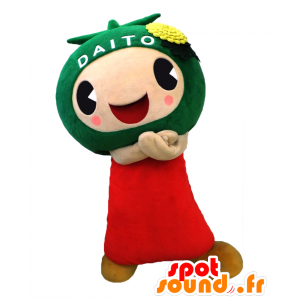 Osaka Daito maskot, grön och röd tomat, mycket jovial -