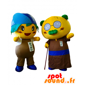 Mascottes de Mikkun et de Hassaku, de bonshommes jaunes - MASFR25900 - Mascottes Yuru-Chara Japonaises