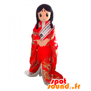 おたまちゃんのマスコット、女性、赤いドレスを着たお姫様-MASFR25902-日本のゆるキャラのマスコット