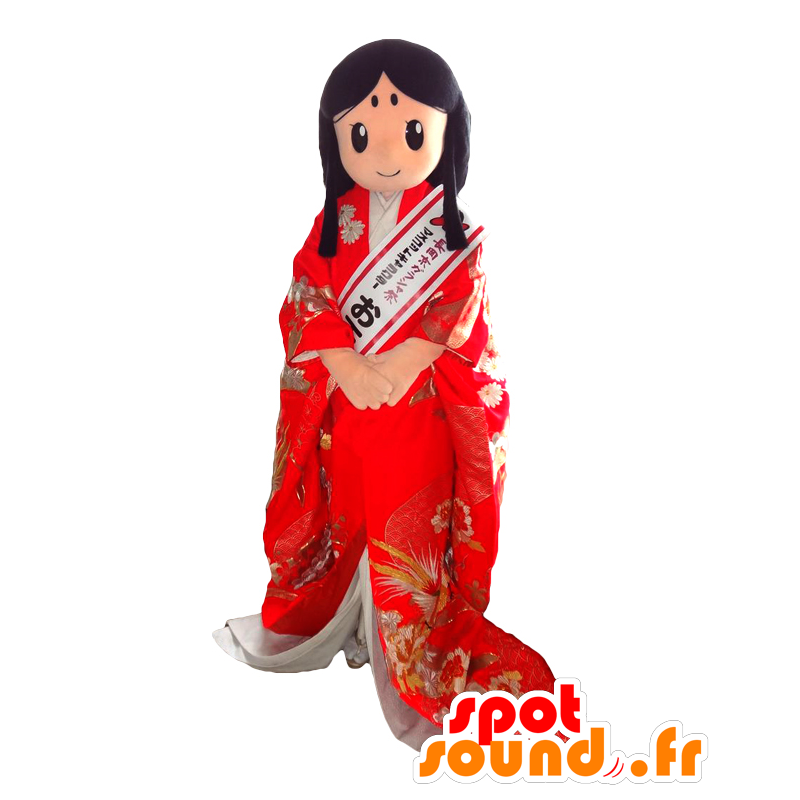 おたまちゃんのマスコット、女性、赤いドレスを着たお姫様-MASFR25902-日本のゆるキャラのマスコット