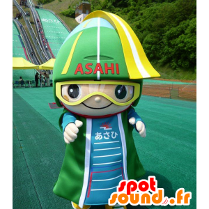 緑のヘルメットと眼鏡をかけた男、朝日マスコット-MASFR25908-日本のゆるキャラマスコット