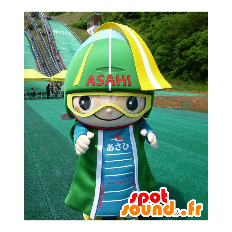 Mascota de Asahi, muñeco de nieve con un casco verde y gafas - MASFR25908 - Yuru-Chara mascotas japonesas