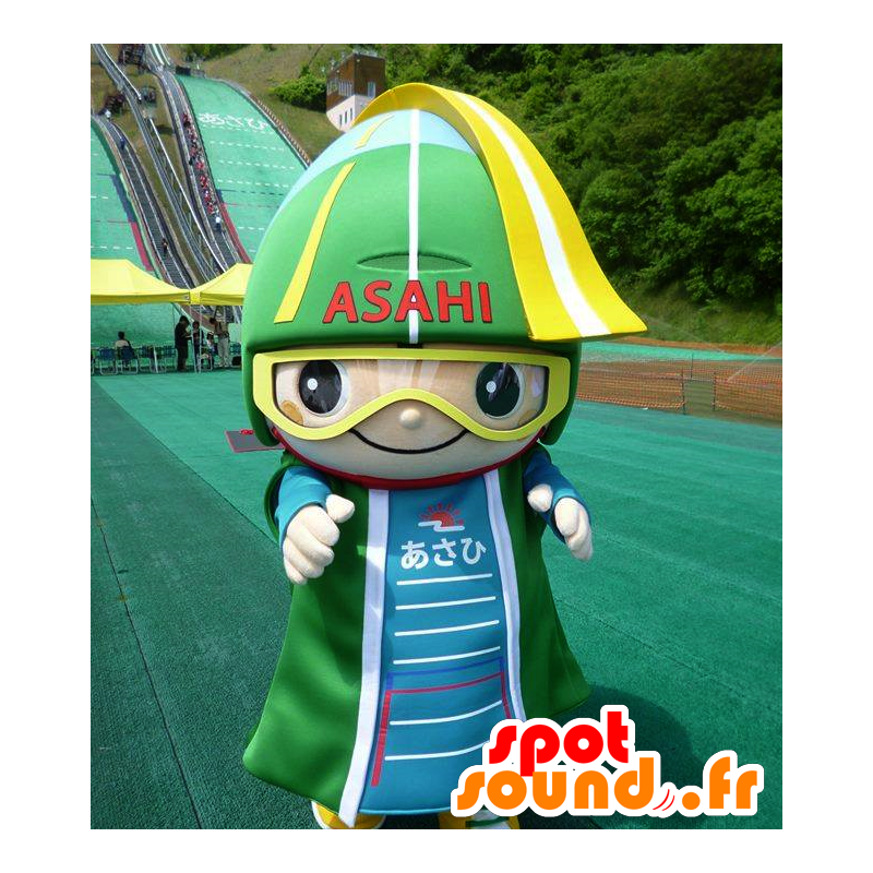 Asahi mascotte, pupazzo di neve con un casco verde e occhiali - MASFR25908 - Yuru-Chara mascotte giapponese