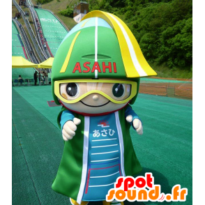 Asahi maskot, sněhulák se zeleným helmu a brýle - MASFR25908 - Yuru-Chara japonské Maskoti