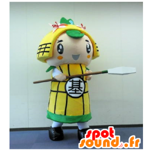Mascot Kiyamaru samurai pukeutunut keltainen ja vihreä - MASFR25912 - Mascottes Yuru-Chara Japonaises