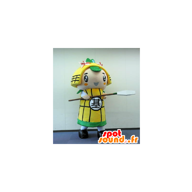 Samurai Kiyamaru mascota vestido amarillo y verde - MASFR25912 - Yuru-Chara mascotas japonesas