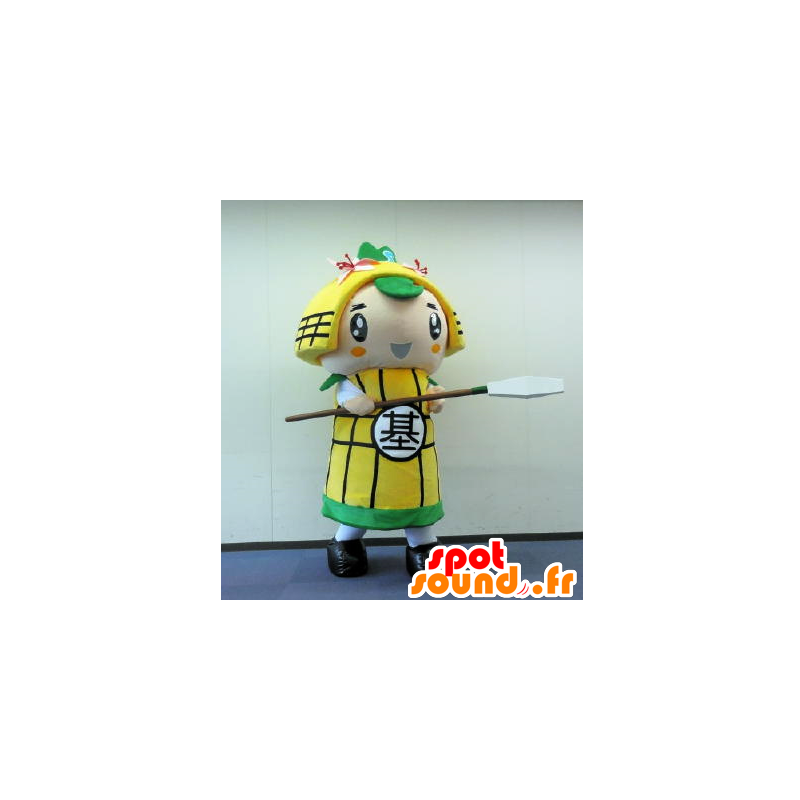 Mascot Kiyamaru samurai vestido amarelo e verde - MASFR25912 - Yuru-Chara Mascotes japoneses