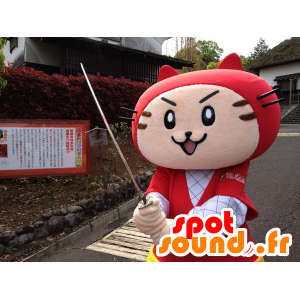 Mascot Pussy Maru kat gekleed rood en wit - MASFR25913 - Yuru-Chara Japanse Mascottes