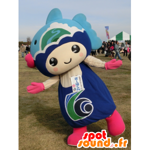 Snowman mascot, blue and pink fish - MASFR25919 - Yuru-Chara Japanese mascots