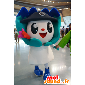 Mascot white and blue snowman, giant flower - MASFR25923 - Yuru-Chara Japanese mascots