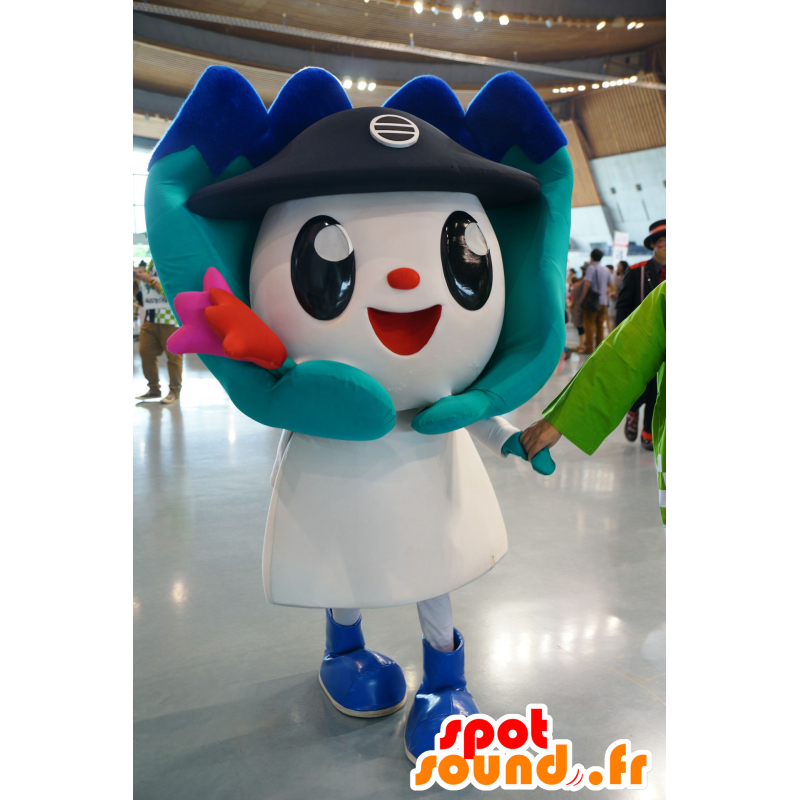 Mascotte bianco e blu pupazzo di neve, fiore gigante - MASFR25923 - Yuru-Chara mascotte giapponese