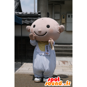 Růžová dětská maskot oblečený v bílém - MASFR25924 - Yuru-Chara japonské Maskoti