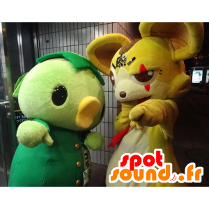 Grønne Chick maskoter og gul Yenne - MASFR25926 - Yuru-Chara japanske Mascots
