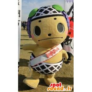 Mascotte de nounours jaune, avec un slip à carreaux - MASFR25928 - Mascottes Yuru-Chara Japonaises