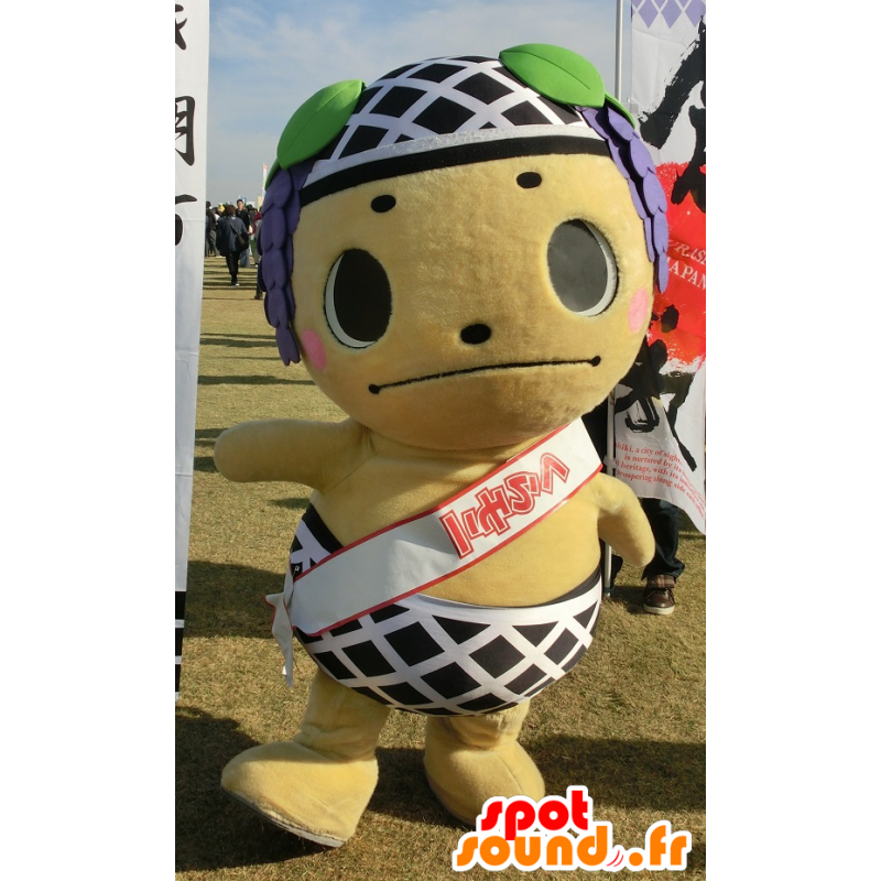 Yellow teddy mascot with a checkered slip - MASFR25928 - Yuru-Chara Japanese mascots