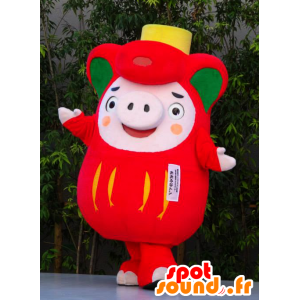 Ofunaton mascot, pink pig, red and green, plump and funny - MASFR25931 - Yuru-Chara Japanese mascots