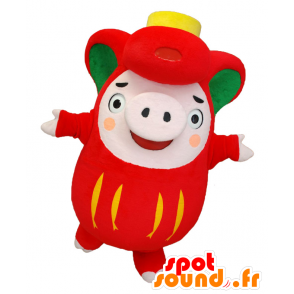 Ofunaton mascot, pink pig, red and green, plump and funny - MASFR25931 - Yuru-Chara Japanese mascots