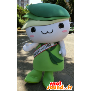 Kani maskotti, valkoinen nalle, jossa vihreät lehdet - MASFR25934 - Mascottes Yuru-Chara Japonaises