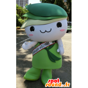 Konijn mascotte, witte teddybeer, met groene bladeren - MASFR25934 - Yuru-Chara Japanse Mascottes