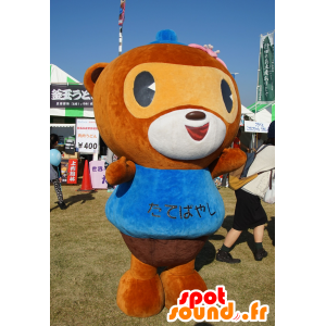 Mascotte de nounours, de panda marron en tenue bleue - MASFR25937 - Mascottes Yuru-Chara Japonaises