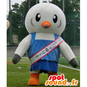 Tukku Mascot harmaa lintu, pulu sininen asu - MASFR25940 - Mascottes Yuru-Chara Japonaises