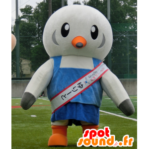 Mascotte large gray bird, pigeon with blue outfit - MASFR25940 - Yuru-Chara Japanese mascots