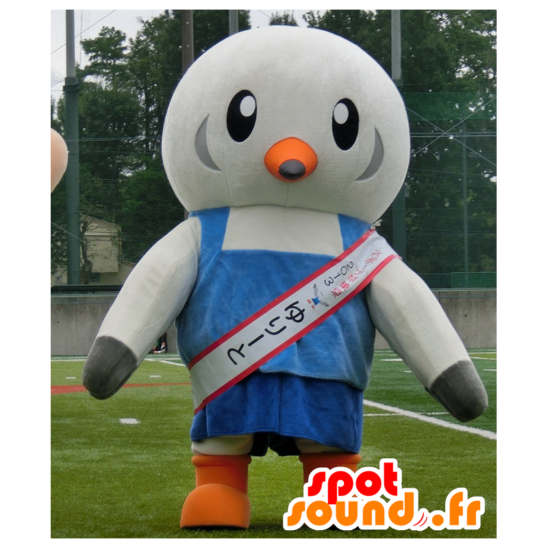 Mascotte großen grauen Vogel, Taube mit blauen Outfit - MASFR25940 - Yuru-Chara japanischen Maskottchen