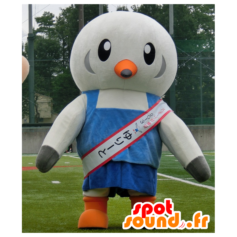 Atacado pássaro cinzento Mascot, pombo com roupa azul - MASFR25940 - Yuru-Chara Mascotes japoneses